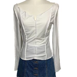Elora M White Corset Style Long Sleeve Top Size S Stretch Y2K Aesthetic